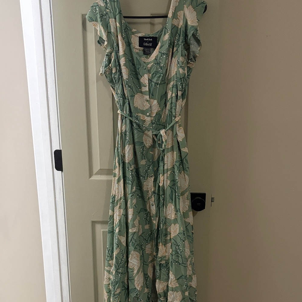 Modcloth Mint Green Floral Wrap Maxi Dress